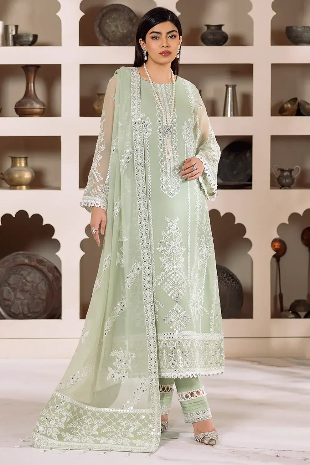Alizeh | Dua Formals 23 | DUA-V01D04A- MEHRUNISA ( PISTA ) - Aqsa Fabrics