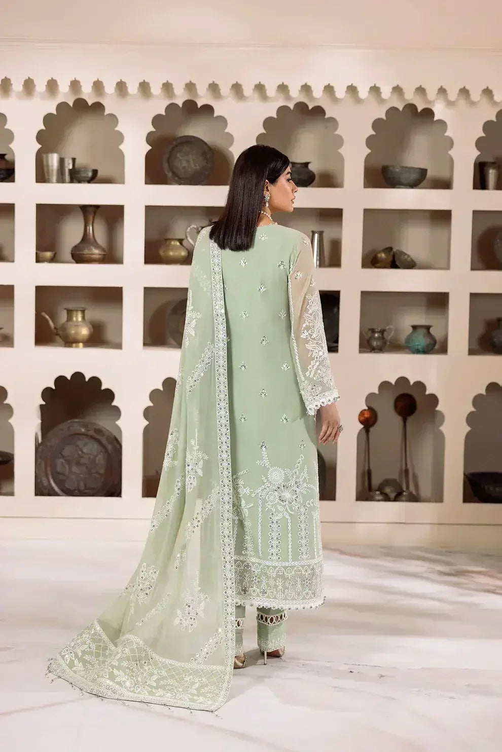Alizeh | Dua Formals 23 | DUA-V01D04A- MEHRUNISA ( PISTA ) - Aqsa Fabrics