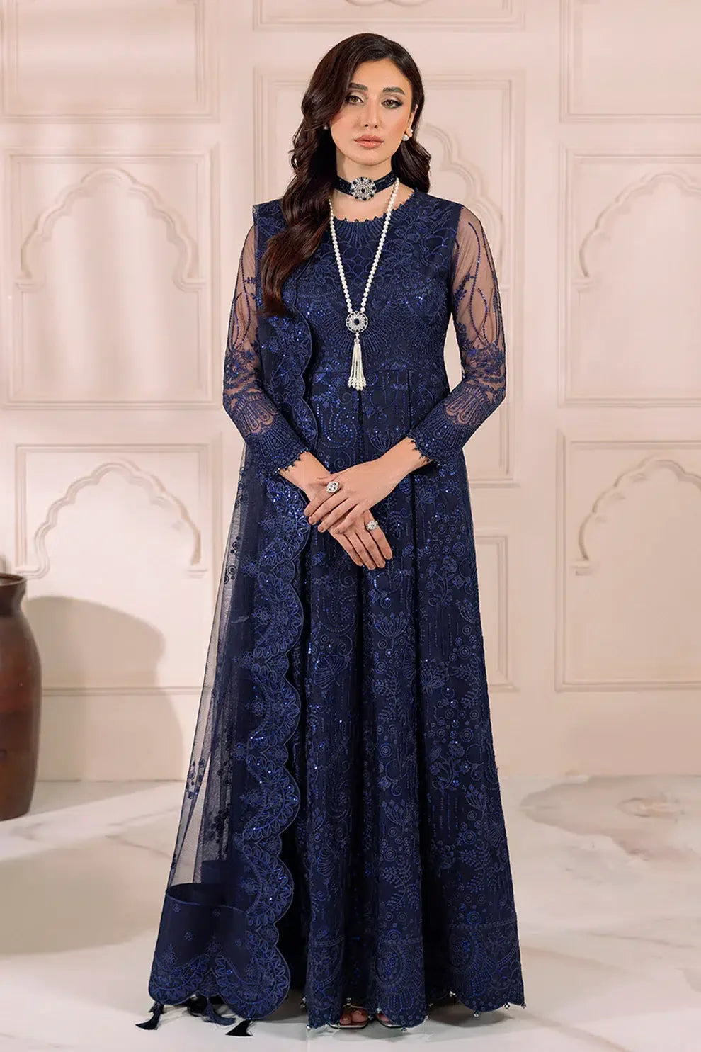 Alizeh | Dua Formals 23 | DUA-V01D01A- KHIRAD ( BLUE ) - Aqsa Fabrics