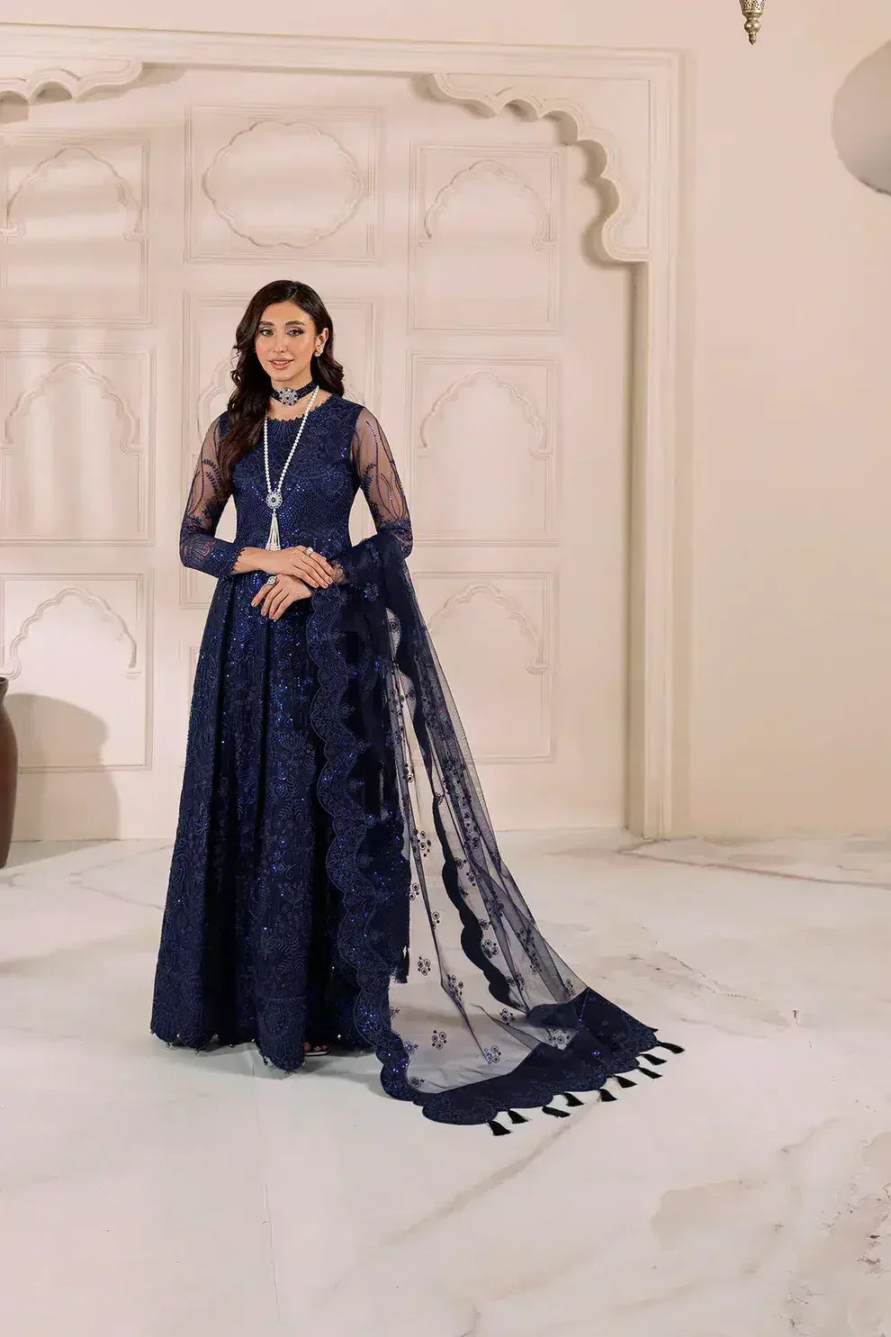 Alizeh | Dua Formals 23 | DUA-V01D01A- KHIRAD ( BLUE ) - Aqsa Fabrics