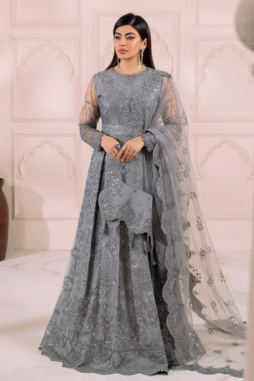 Alizeh | Dua Formals 23 | DUA-V01D01B- KHIRAD ( GREY ) - Aqsa Fabrics