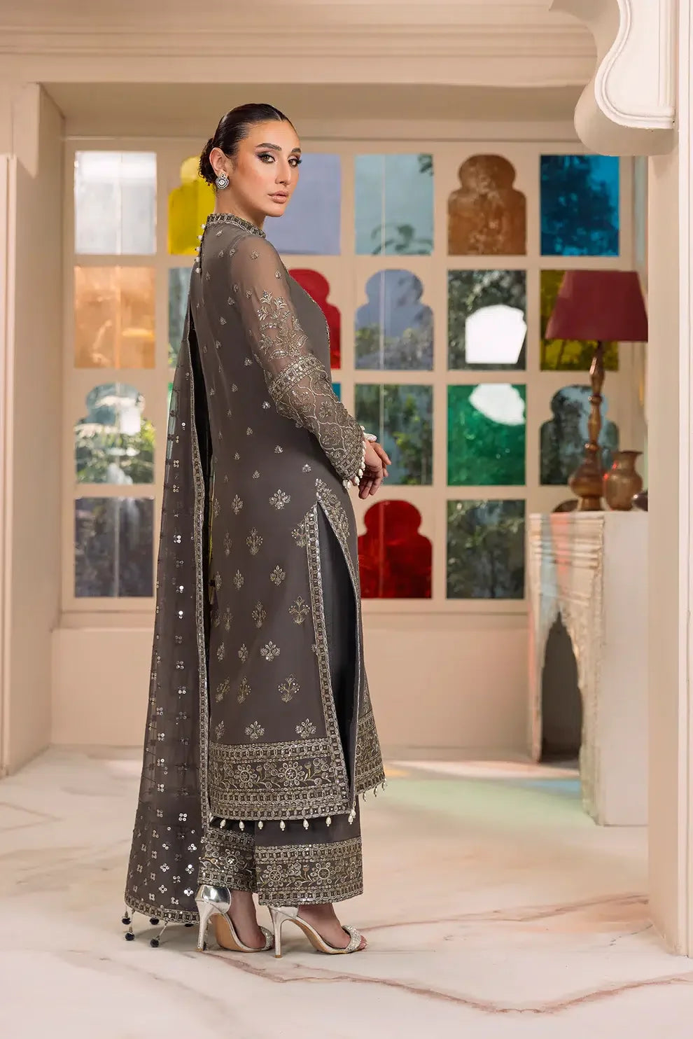 Alizeh | Dua Formals 23 | DUA-V01D06B- AMAYA ( GREY ) - Aqsa Fabrics
