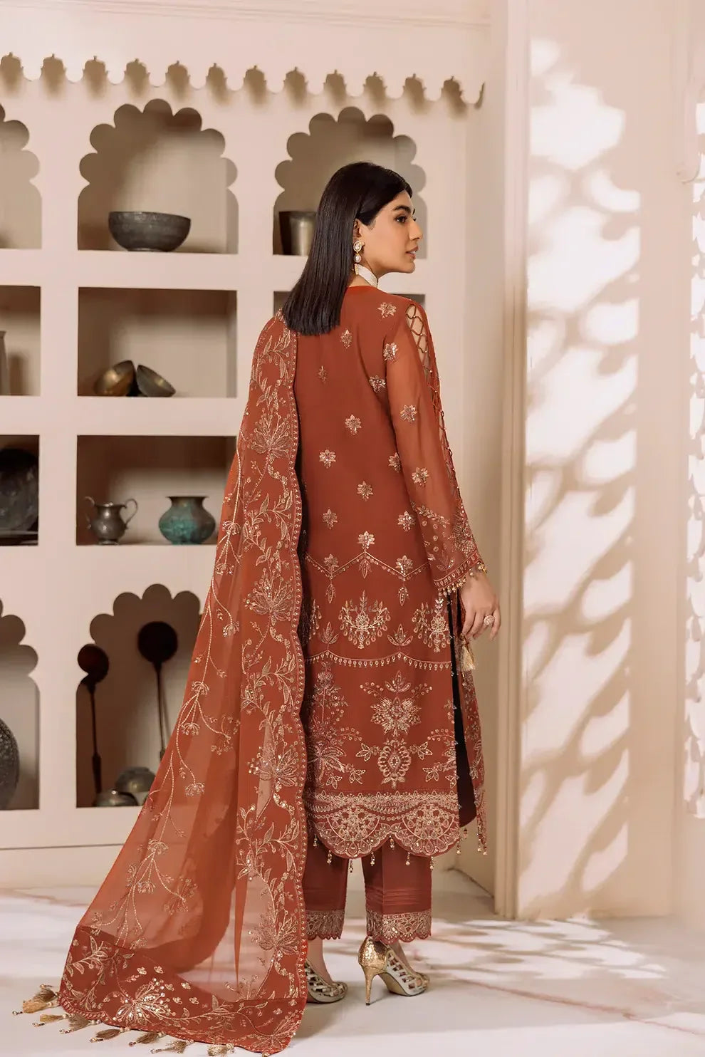 Alizeh | Dua Formals 23 | DUA-V01D02A- LYRA ( RUST ) - Aqsa Fabrics