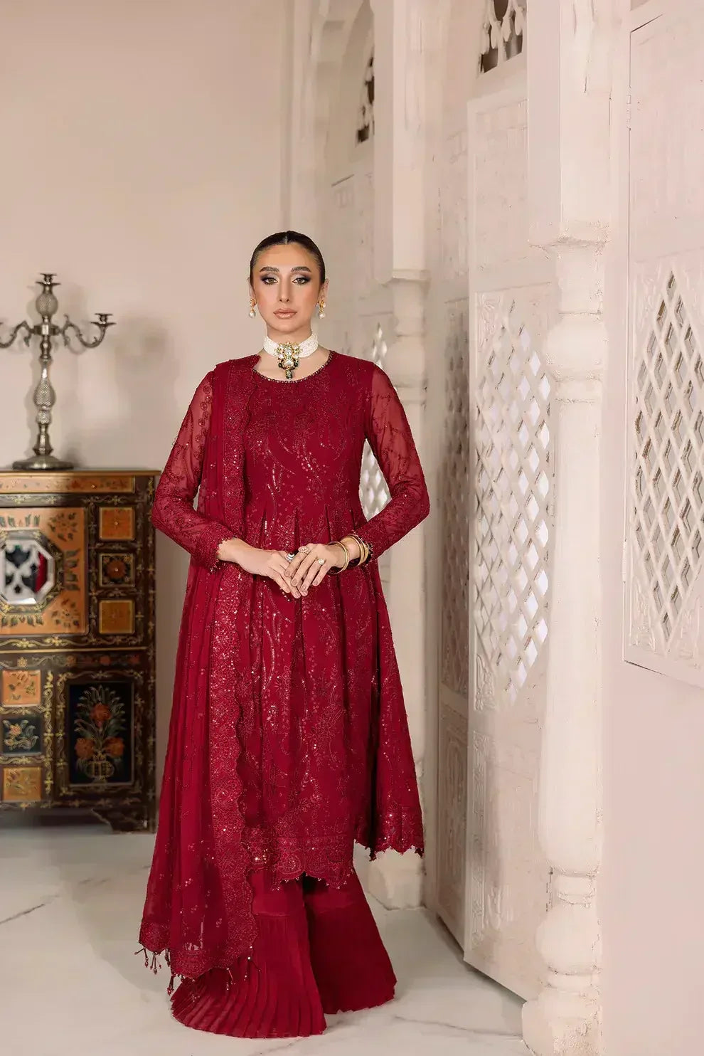Alizeh | Dua Formals 23 | DUA-V01D03B- SYLVI ( RED ) - Aqsa Fabrics