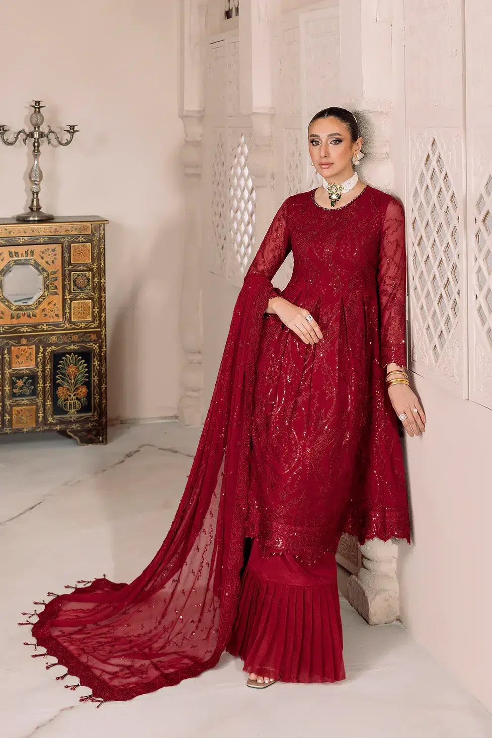 Alizeh | Dua Formals 23 | DUA-V01D03B- SYLVI ( RED ) - Aqsa Fabrics