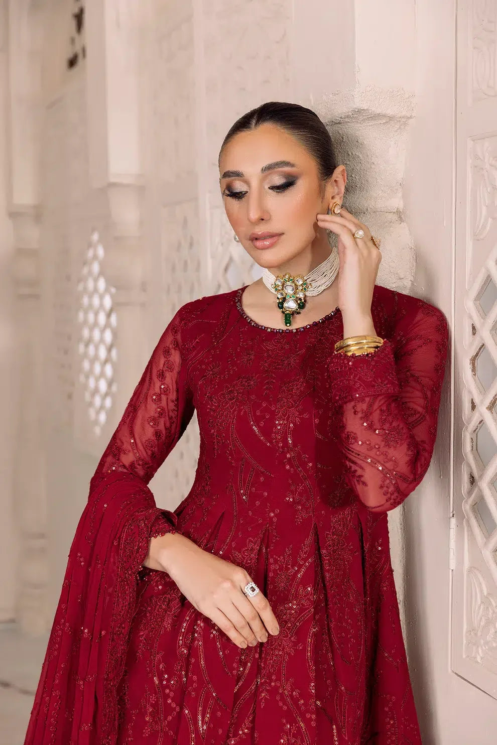 Alizeh | Dua Formals 23 | DUA-V01D03B- SYLVI ( RED ) - Aqsa Fabrics