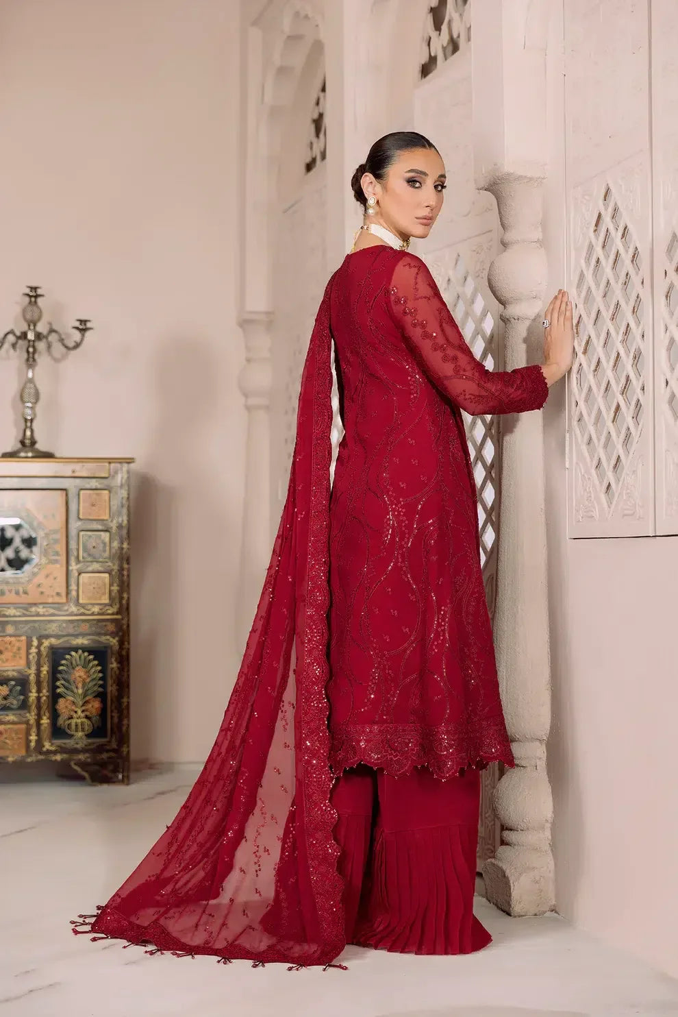Alizeh | Dua Formals 23 | DUA-V01D03B- SYLVI ( RED ) - Aqsa Fabrics