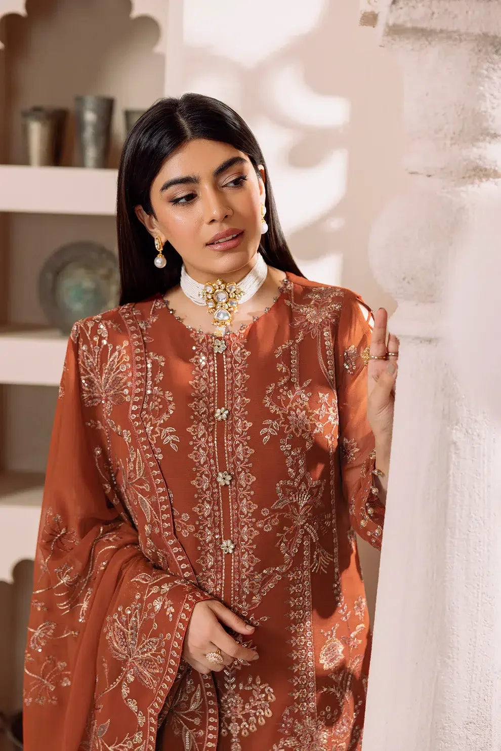 Alizeh | Dua Formals 23 | DUA-V01D02A- LYRA ( RUST ) - Aqsa Fabrics