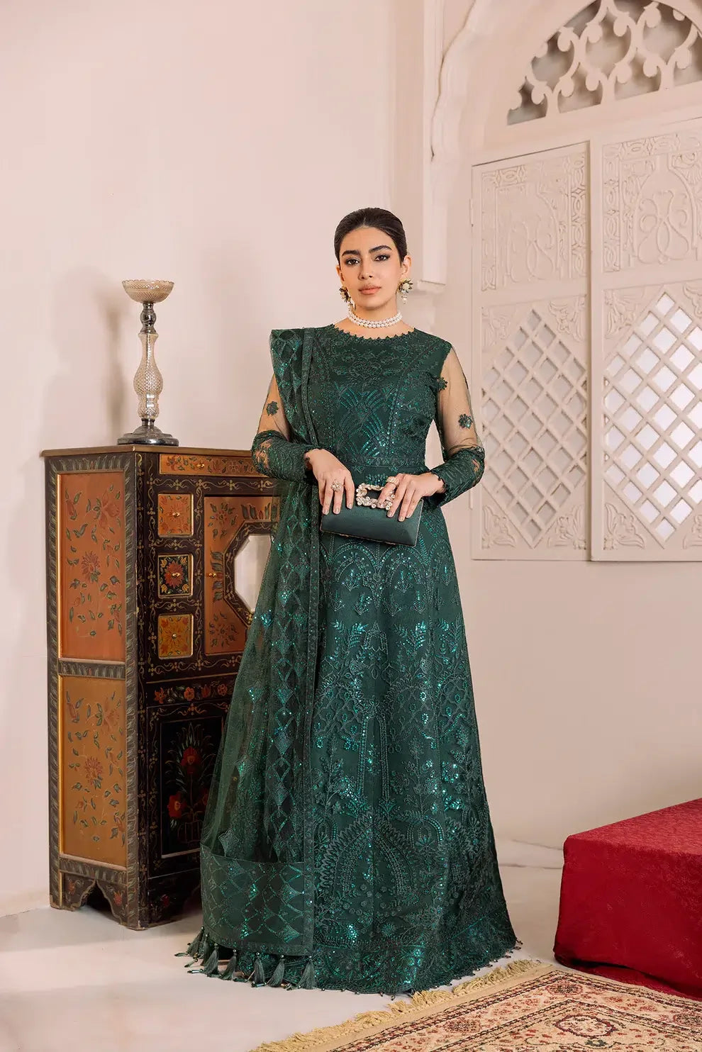 Alizeh | Dua Formals 23 | DUA-V01D05A- RYAN ( GREEN ) - Aqsa Fabrics