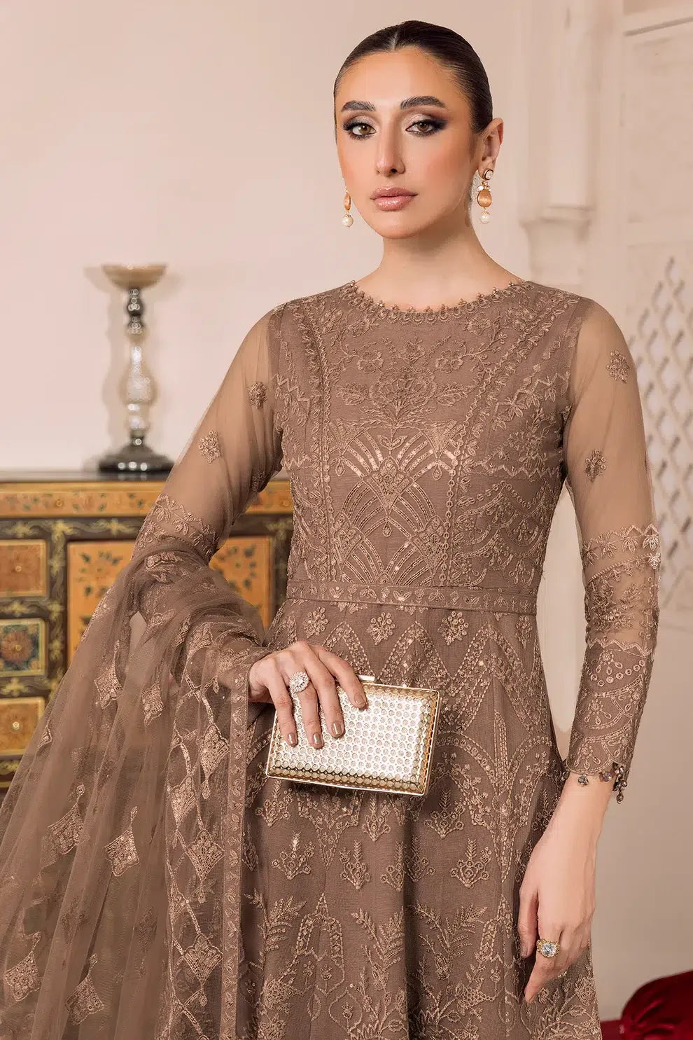 Alizeh | Dua Formals 23 | DUA-V01D05B- RYAN ( BEIGE ) - Aqsa Fabrics