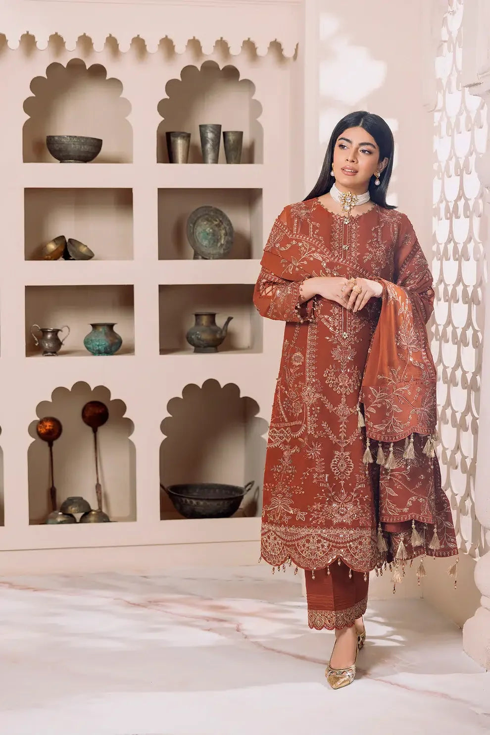 Alizeh | Dua Formals 23 | DUA-V01D02A- LYRA ( RUST ) - Aqsa Fabrics