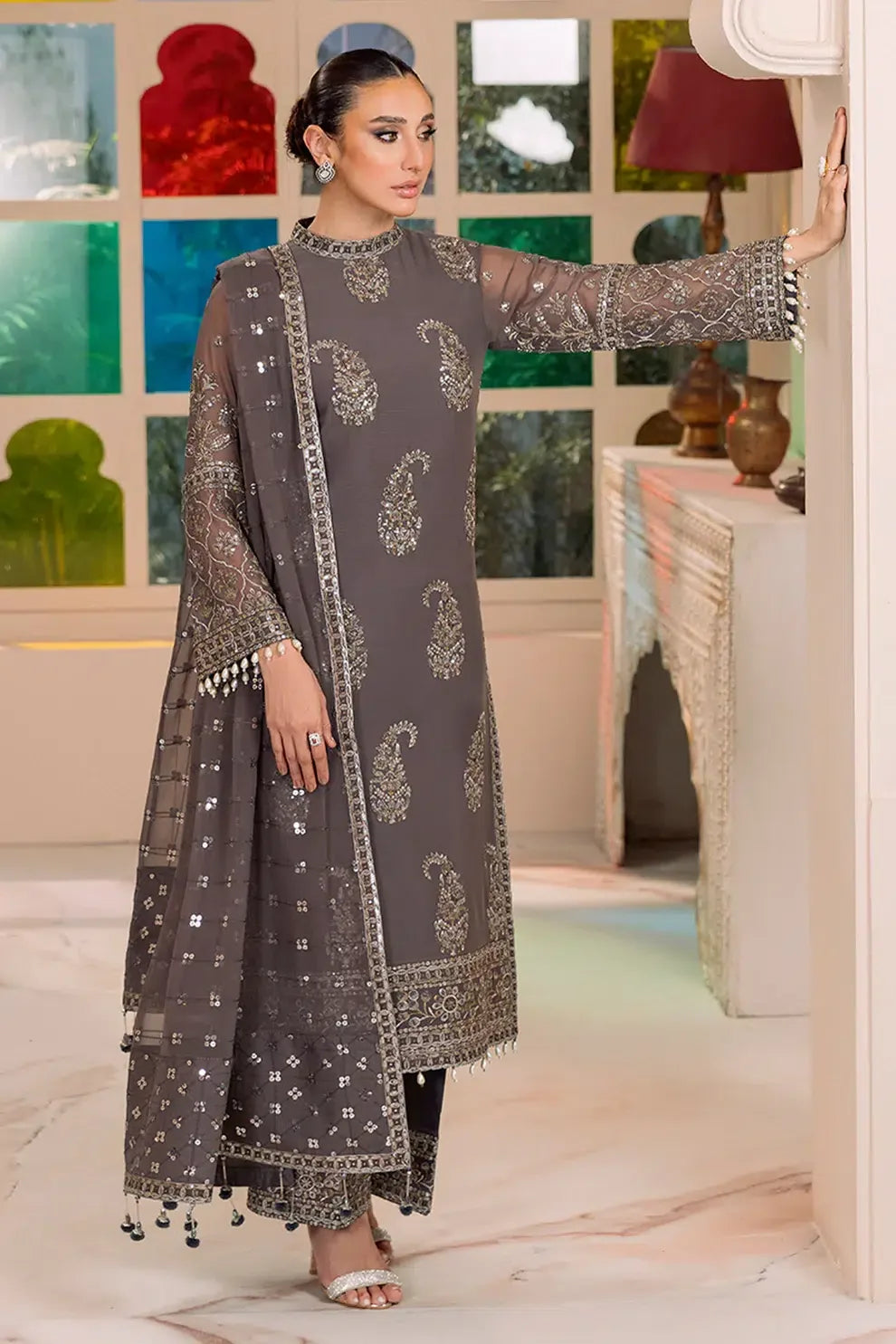 Alizeh | Dua Formals 23 | DUA-V01D06B- AMAYA ( GREY ) - Aqsa Fabrics