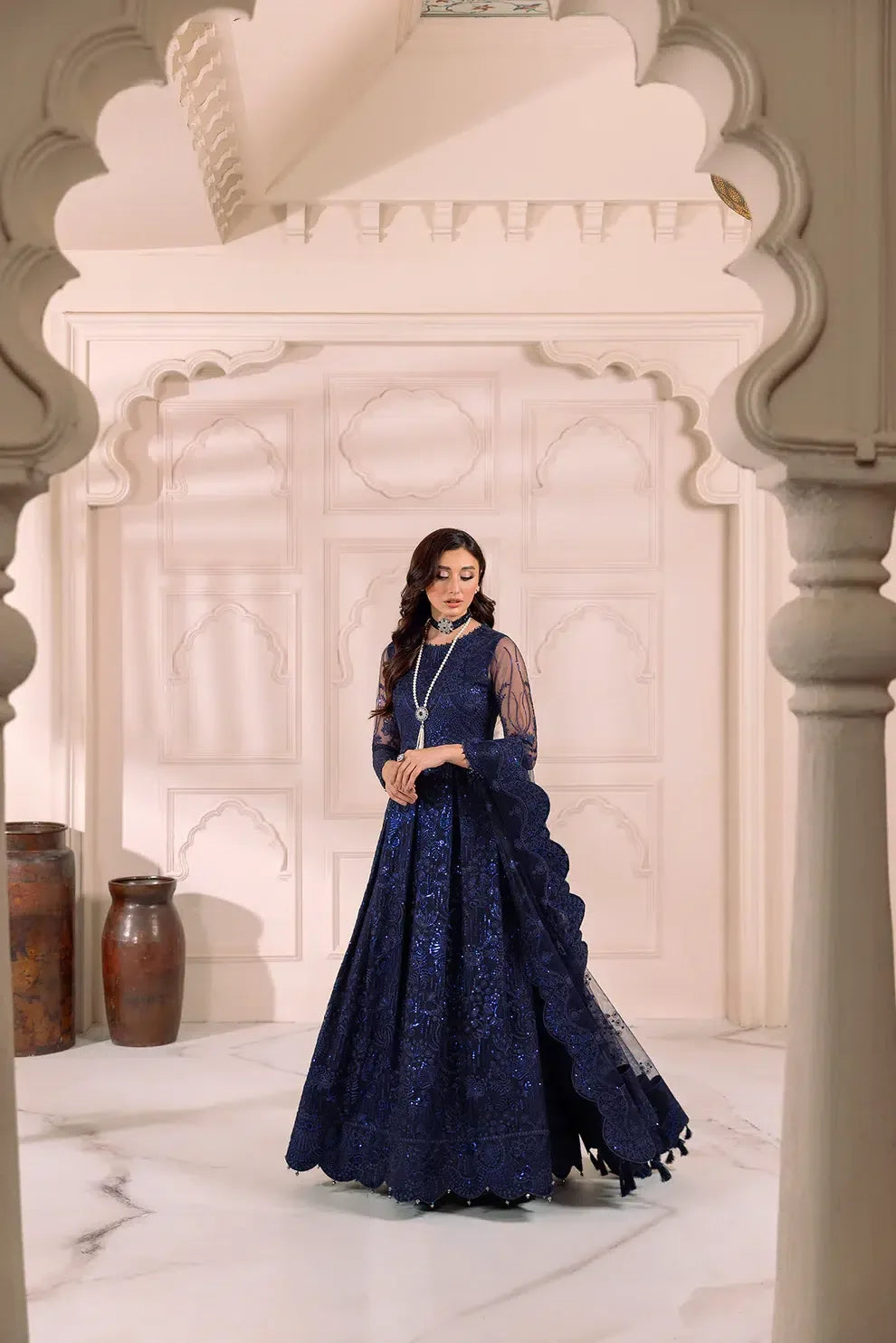 Alizeh | Dua Formals 23 | DUA-V01D01A- KHIRAD ( BLUE ) - Aqsa Fabrics