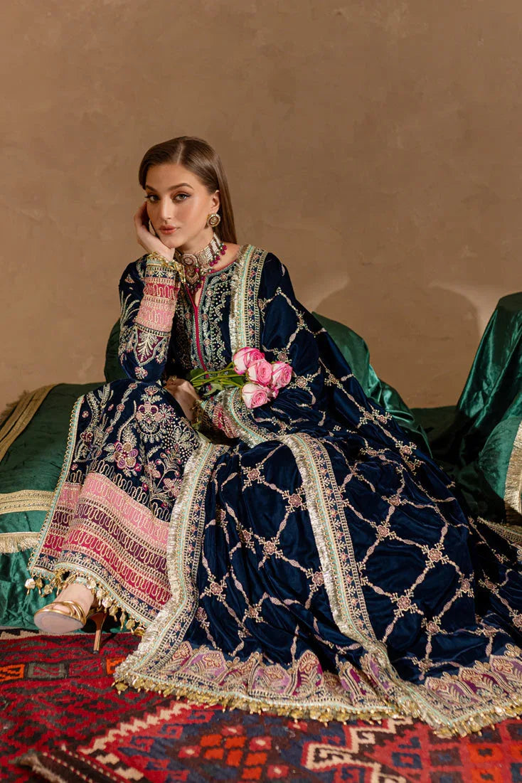Marjjan | De Rose Velvet | MRV-10 (BLUE) - Aqsa Fabrics