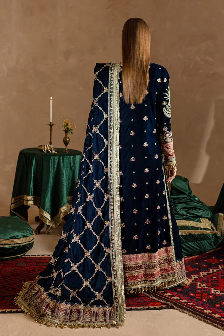 Marjjan | De Rose Velvet | MRV-10 (BLUE) - Aqsa Fabrics