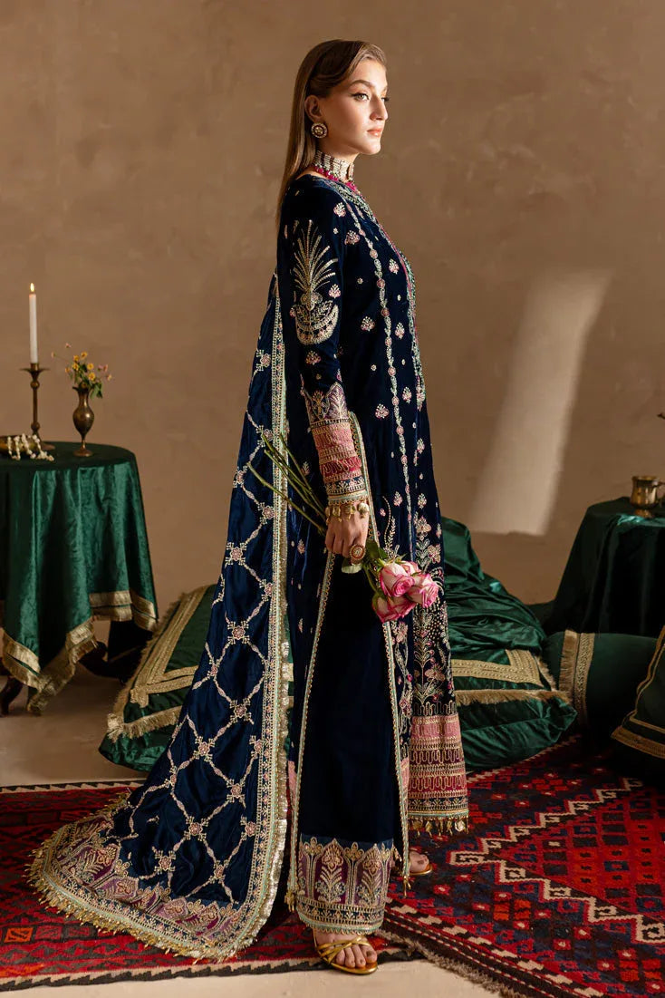 Marjjan | De Rose Velvet | MRV-10 (BLUE) - Aqsa Fabrics