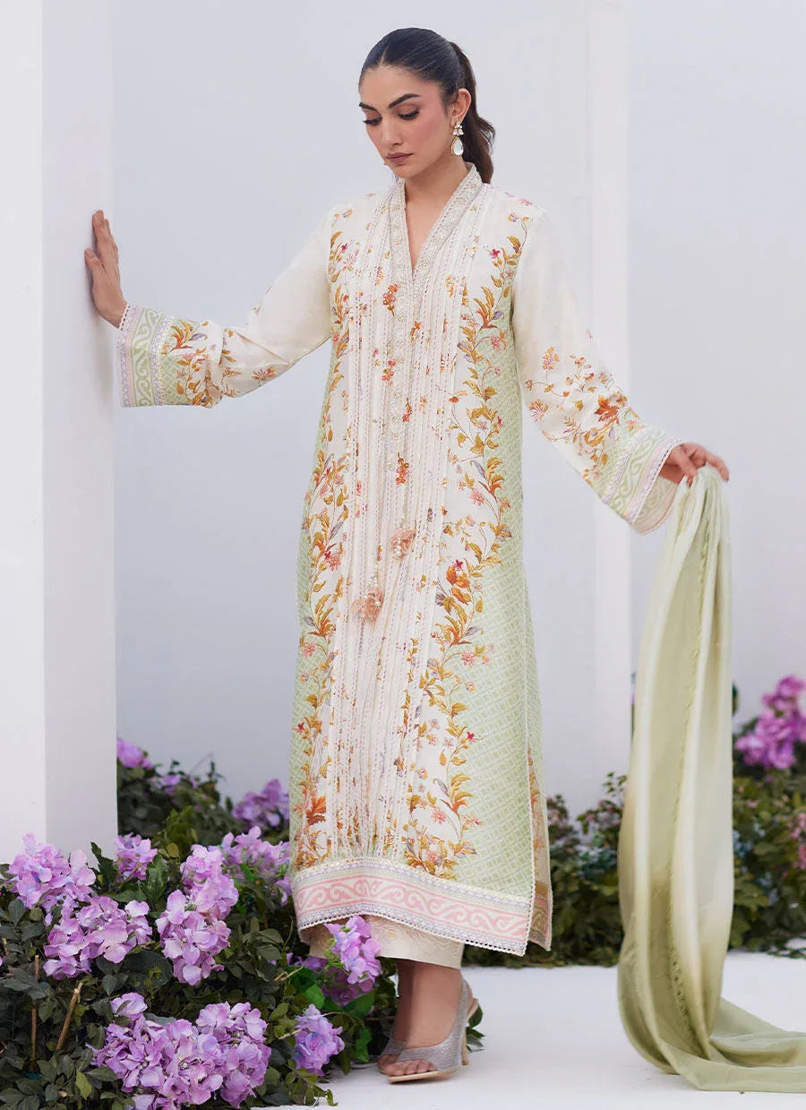Farah Talib Aziz | Zaza Prints 24 | SAGE TRELLIS SHIRT AND DUPATTA - Aqsa Fabrics