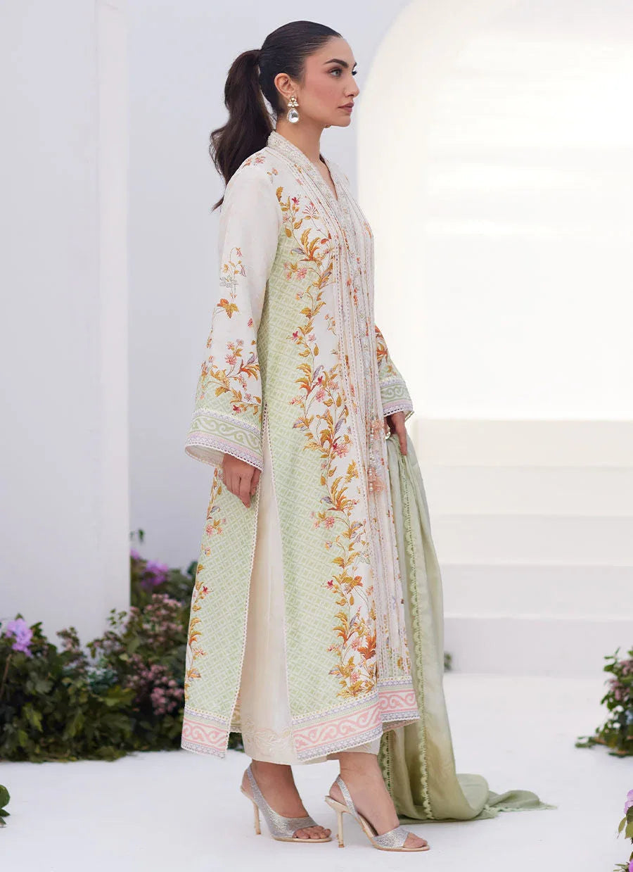 Farah Talib Aziz | Zaza Prints 24 | SAGE TRELLIS SHIRT AND DUPATTA - Aqsa Fabrics