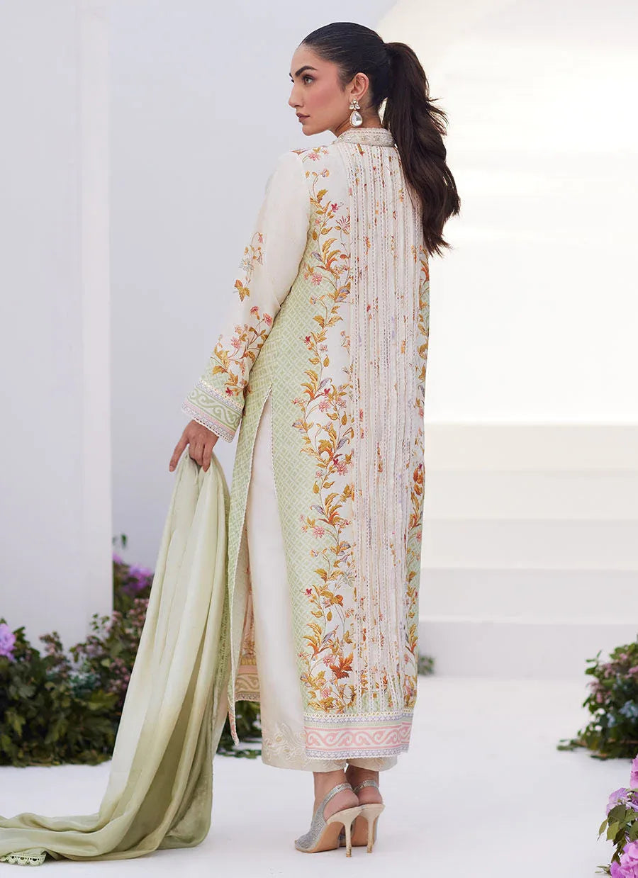 Farah Talib Aziz | Zaza Prints 24 | SAGE TRELLIS SHIRT AND DUPATTA - Aqsa Fabrics