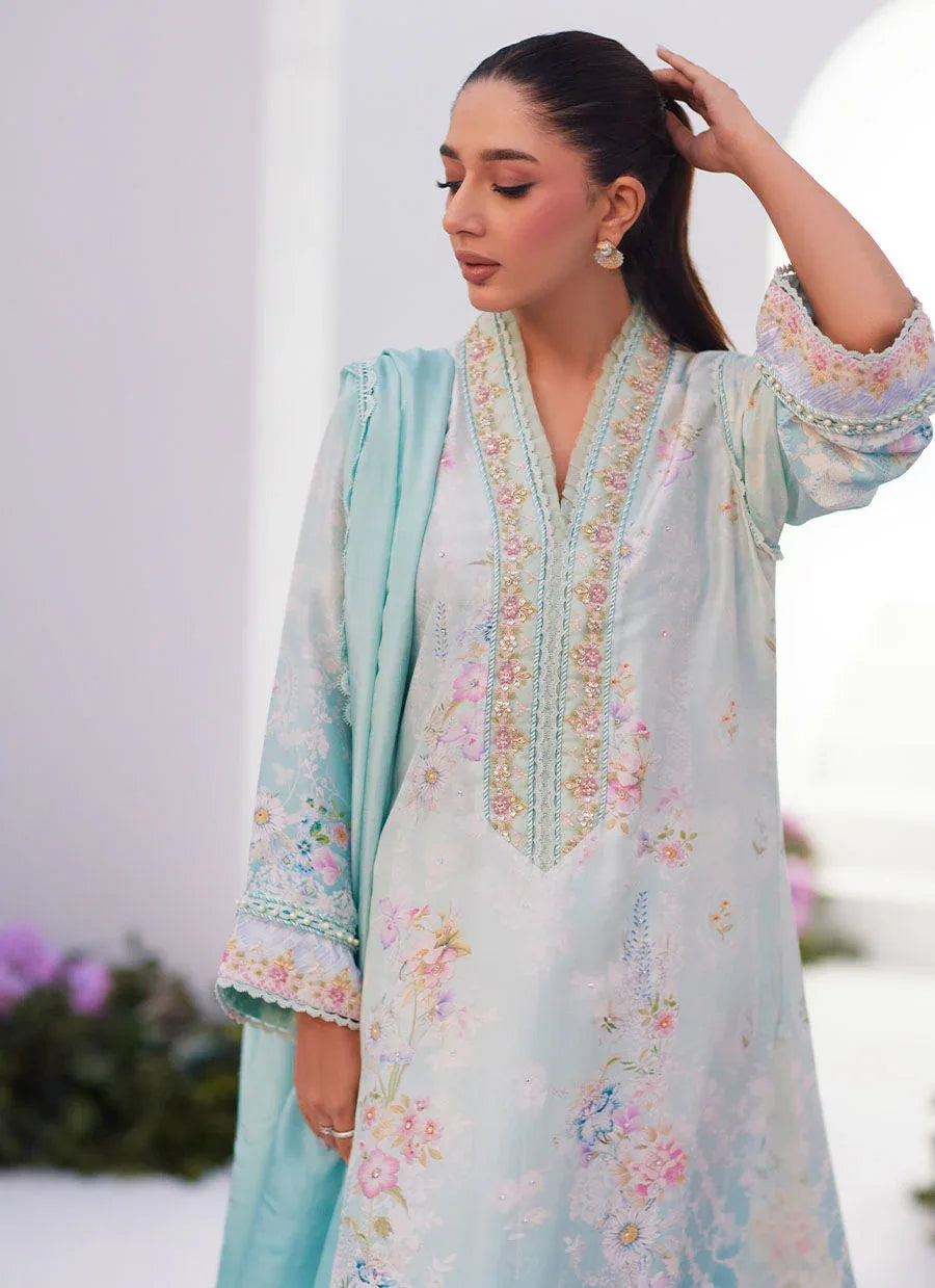 Farah Talib Aziz | Zaza Prints 24 | CYAN OMBRE SHIRT AND DUPATTA - Aqsa Fabrics
