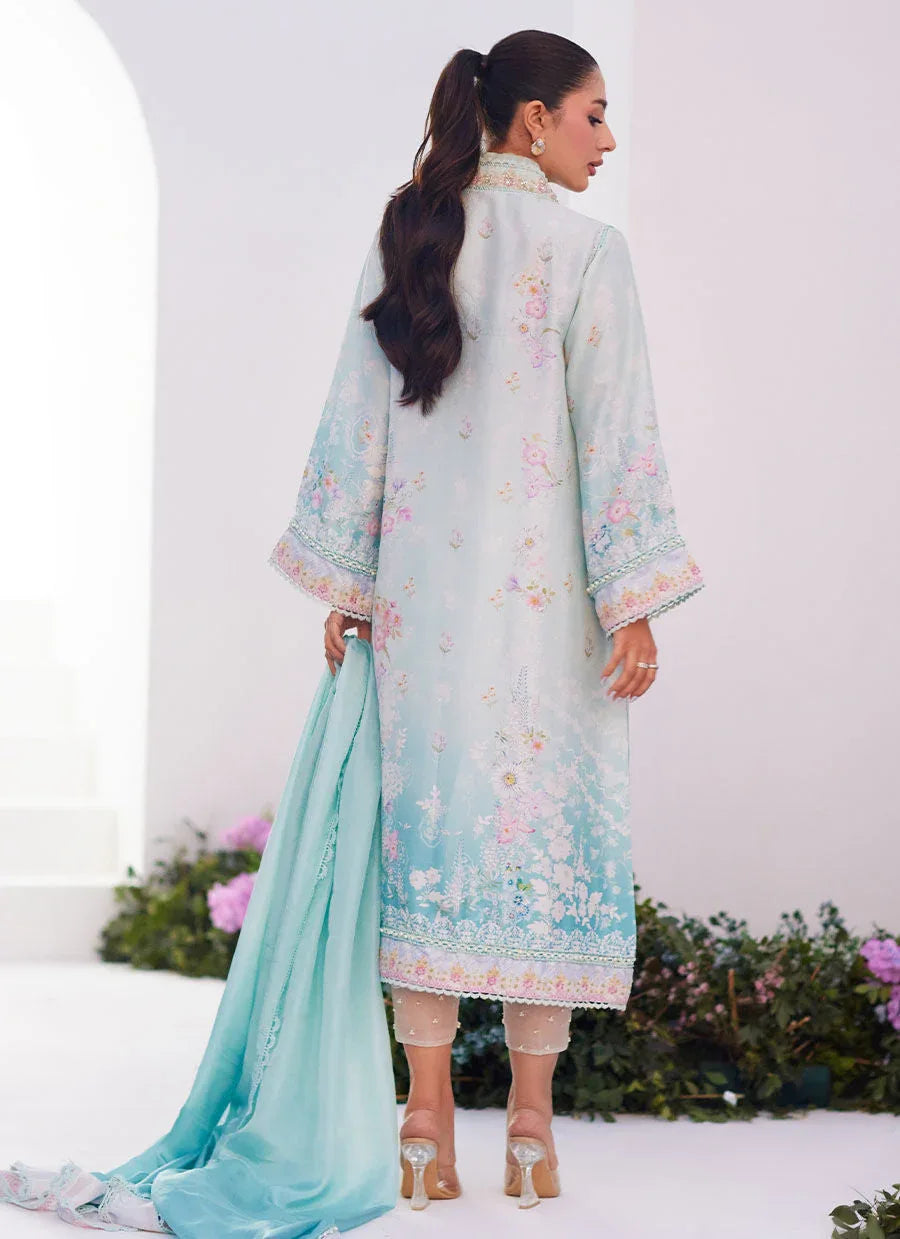 Farah Talib Aziz | Zaza Prints 24 | CYAN OMBRE SHIRT AND DUPATTA - Aqsa Fabrics
