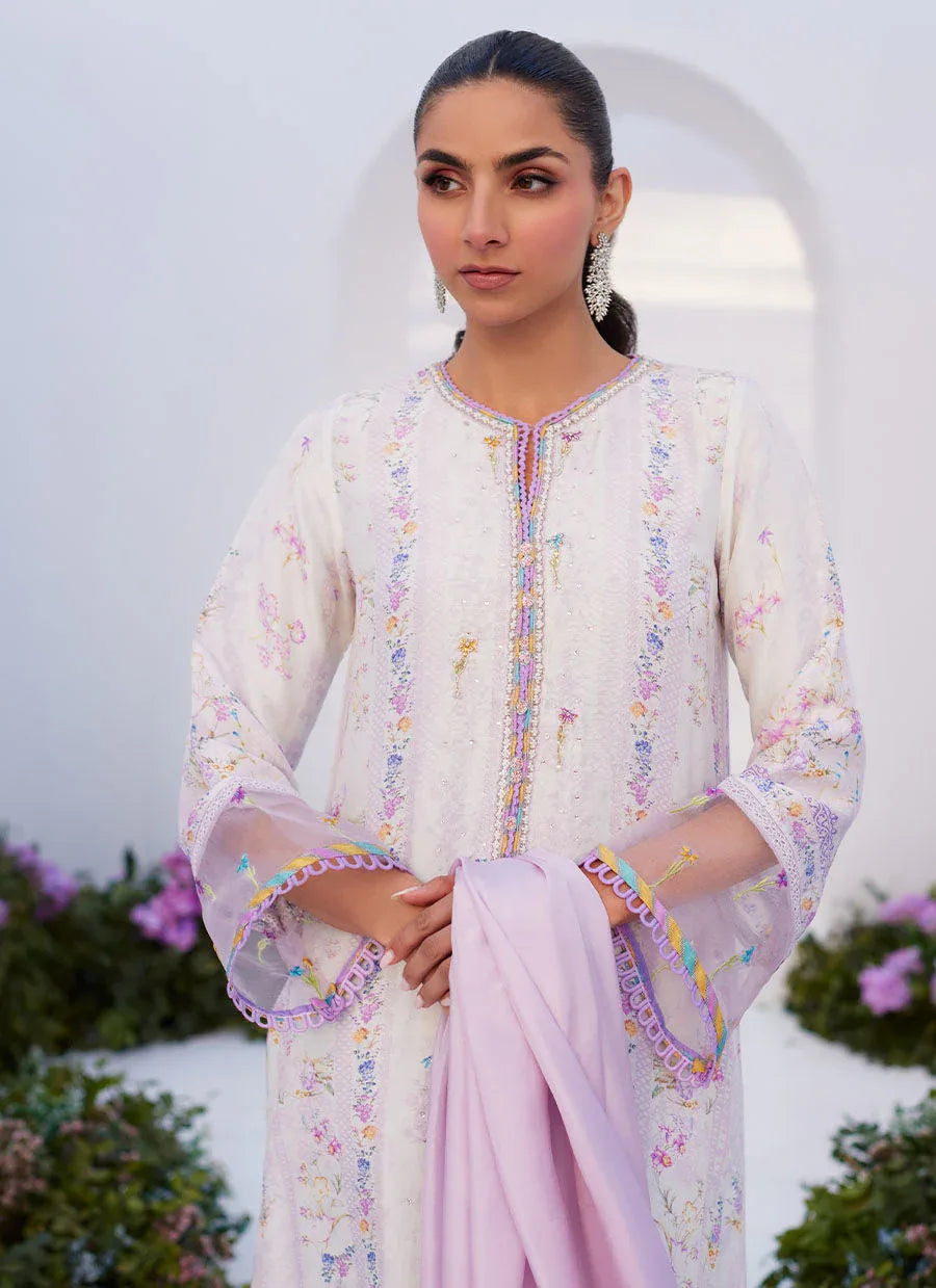Farah Talib Aziz | Zaza Prints 24 | THISTLE LILAC SHIRT AND DUPATTA - Aqsa Fabrics