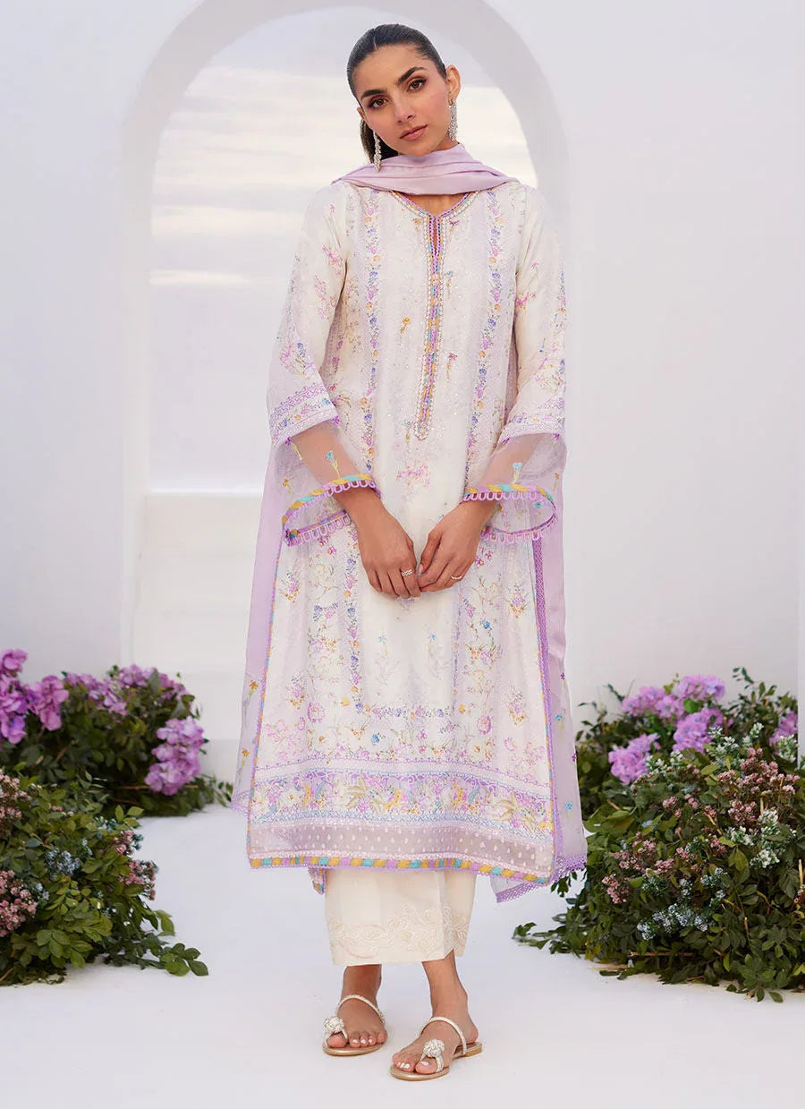 Farah Talib Aziz | Zaza Prints 24 | THISTLE LILAC SHIRT AND DUPATTA - Aqsa Fabrics