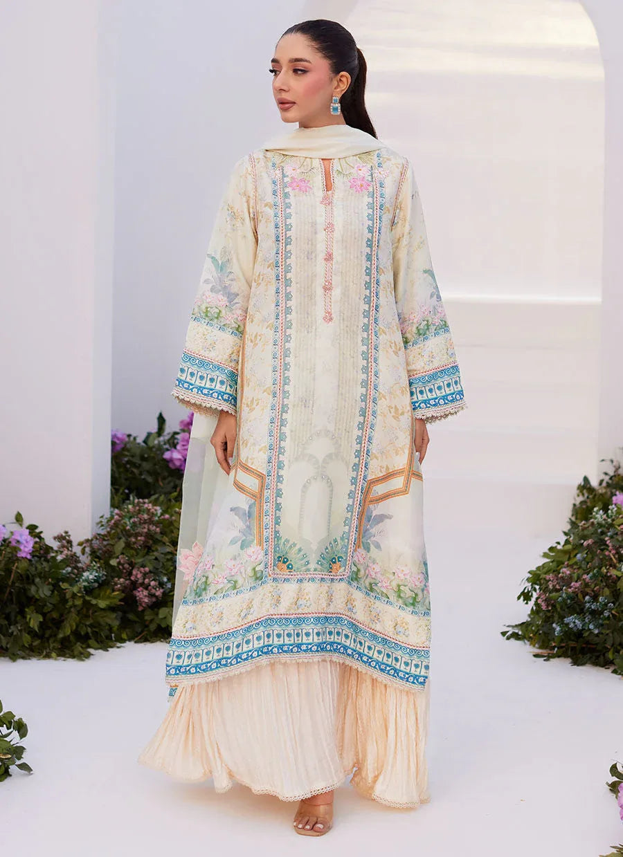 Farah Talib Aziz | Zaza Prints 24 | TURKISH AQUA SHIRT AND DUPATTA - Aqsa Fabrics