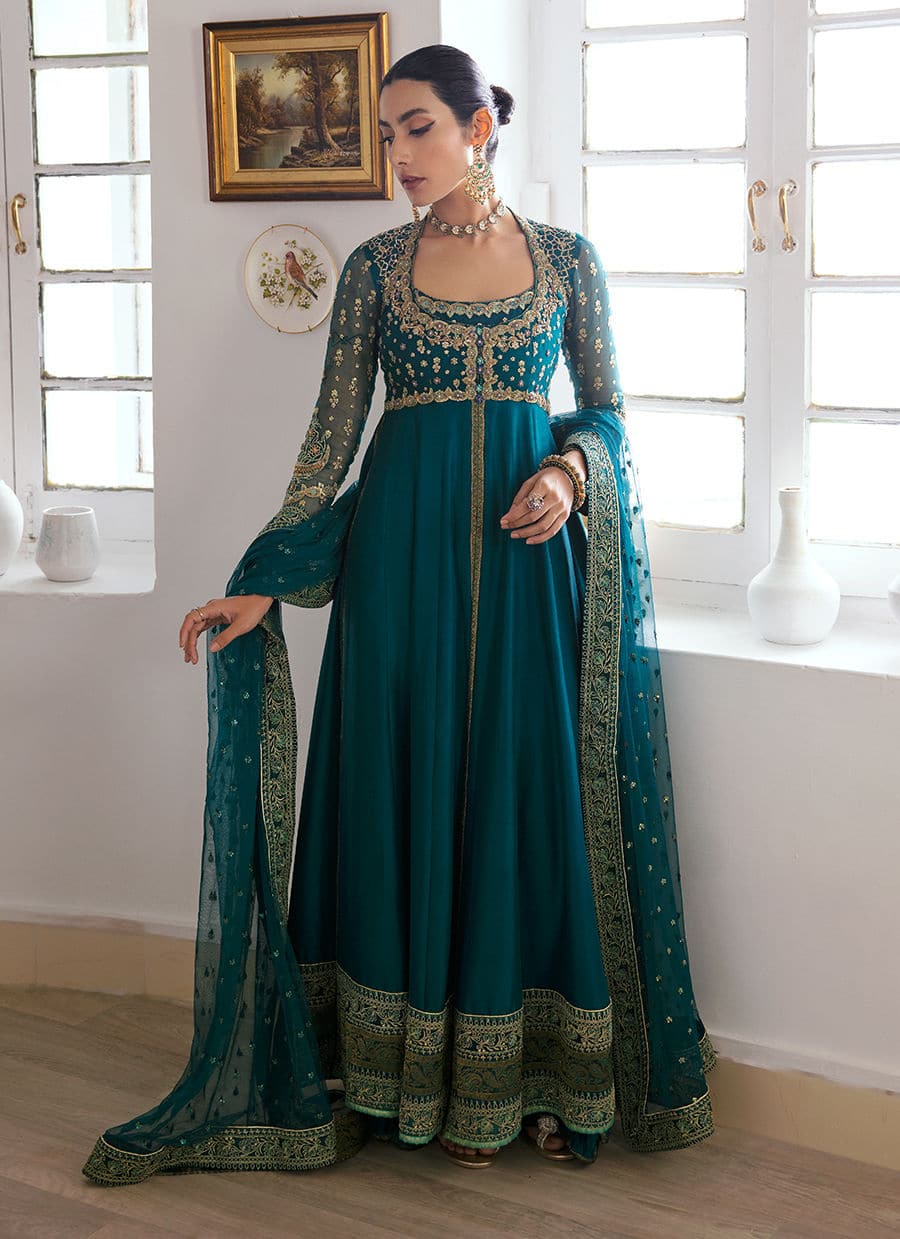 Farah Talib Aziz | Mayna Festive Luxe | AFRA TEAL - Aqsa Fabrics