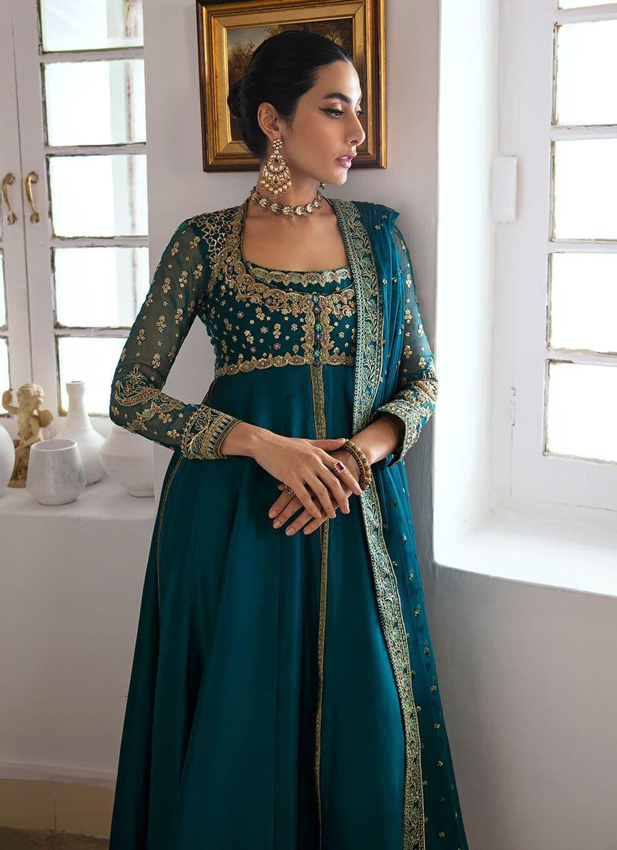 Farah Talib Aziz | Mayna Festive Luxe | AFRA TEAL - Aqsa Fabrics