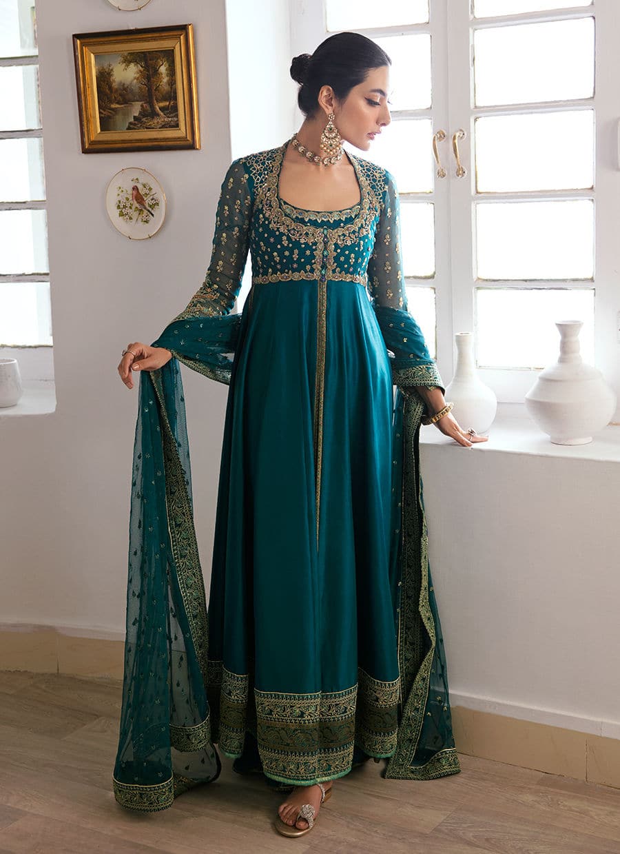 Farah Talib Aziz | Mayna Festive Luxe | AFRA TEAL - Aqsa Fabrics
