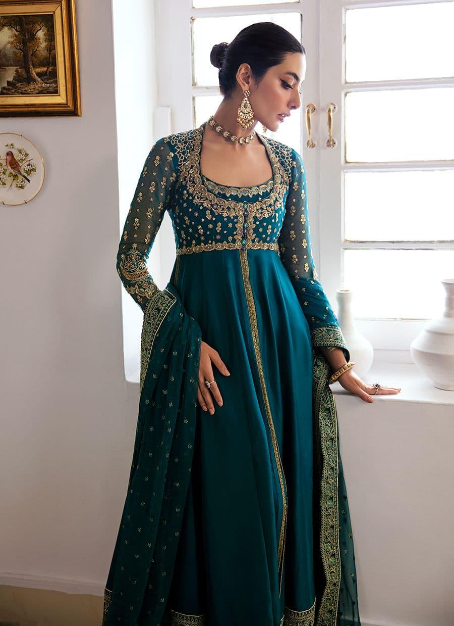 Farah Talib Aziz | Mayna Festive Luxe | AFRA TEAL - Aqsa Fabrics