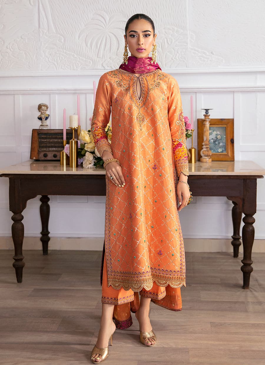 Farah Talib Aziz | Mayna Festive Luxe | ALEEN APRICOT - Aqsa Fabrics