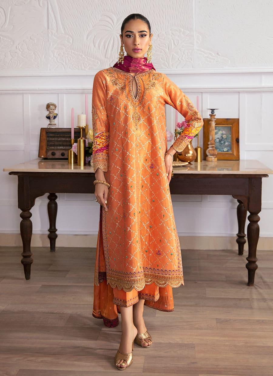 Farah Talib Aziz | Mayna Festive Luxe | ALEEN APRICOT - Aqsa Fabrics