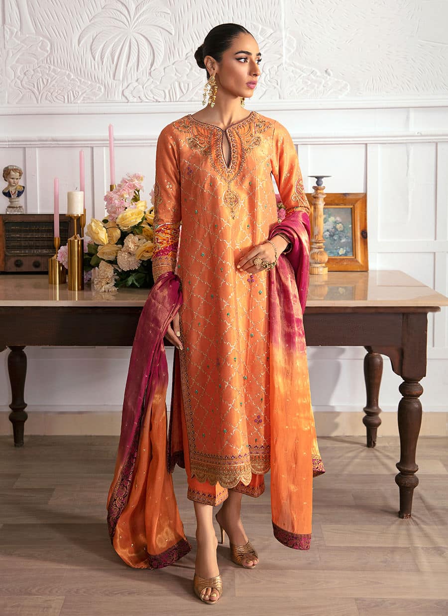 Farah Talib Aziz | Mayna Festive Luxe | ALEEN APRICOT - Aqsa Fabrics