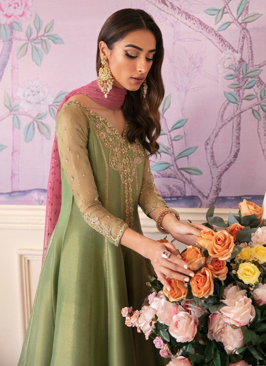 Farah Talib Aziz | Mayna Festive Luxe | ANISA APPLE GREEN - Aqsa Fabrics