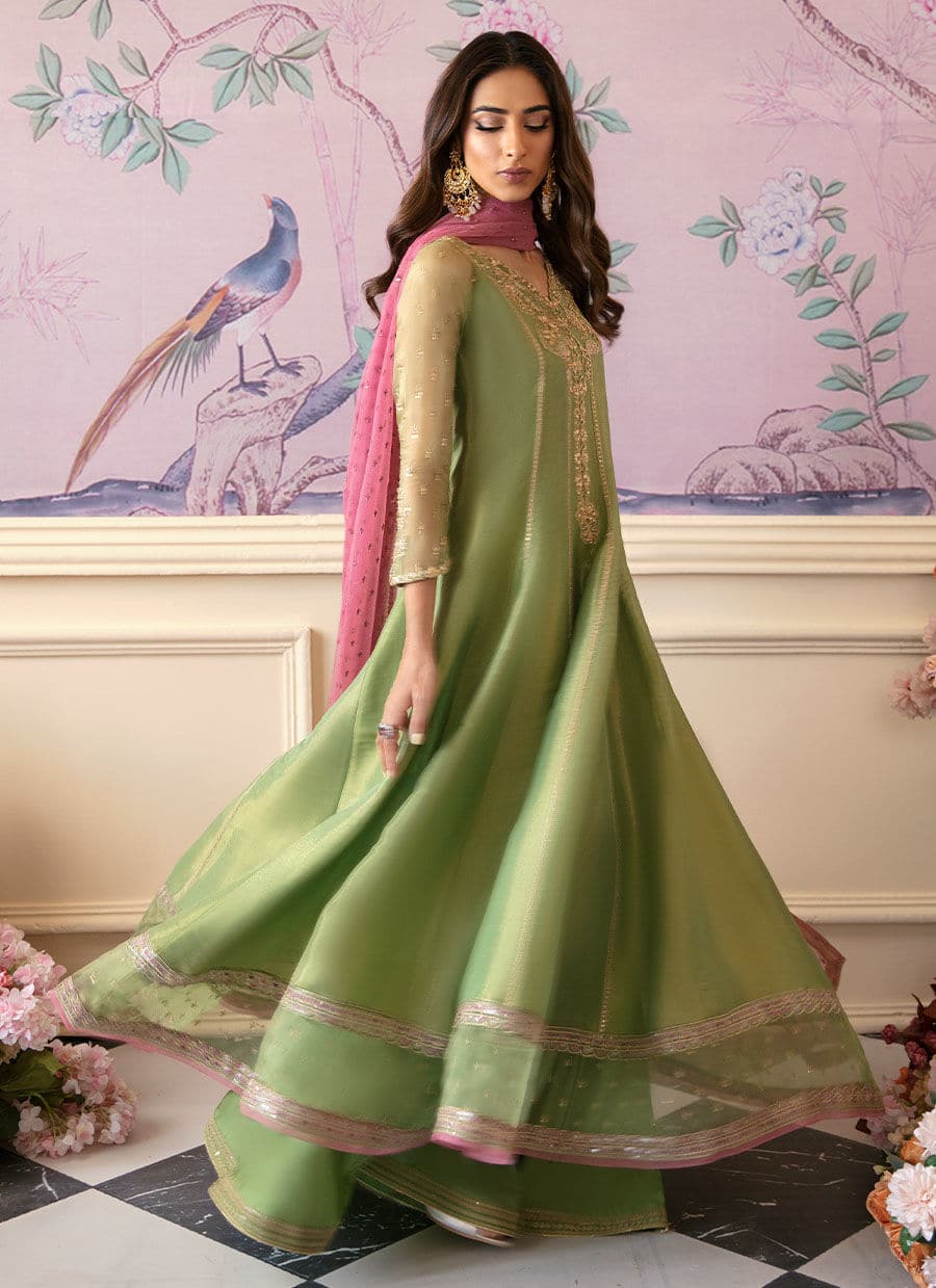 Farah Talib Aziz | Mayna Festive Luxe | ANISA APPLE GREEN - Aqsa Fabrics