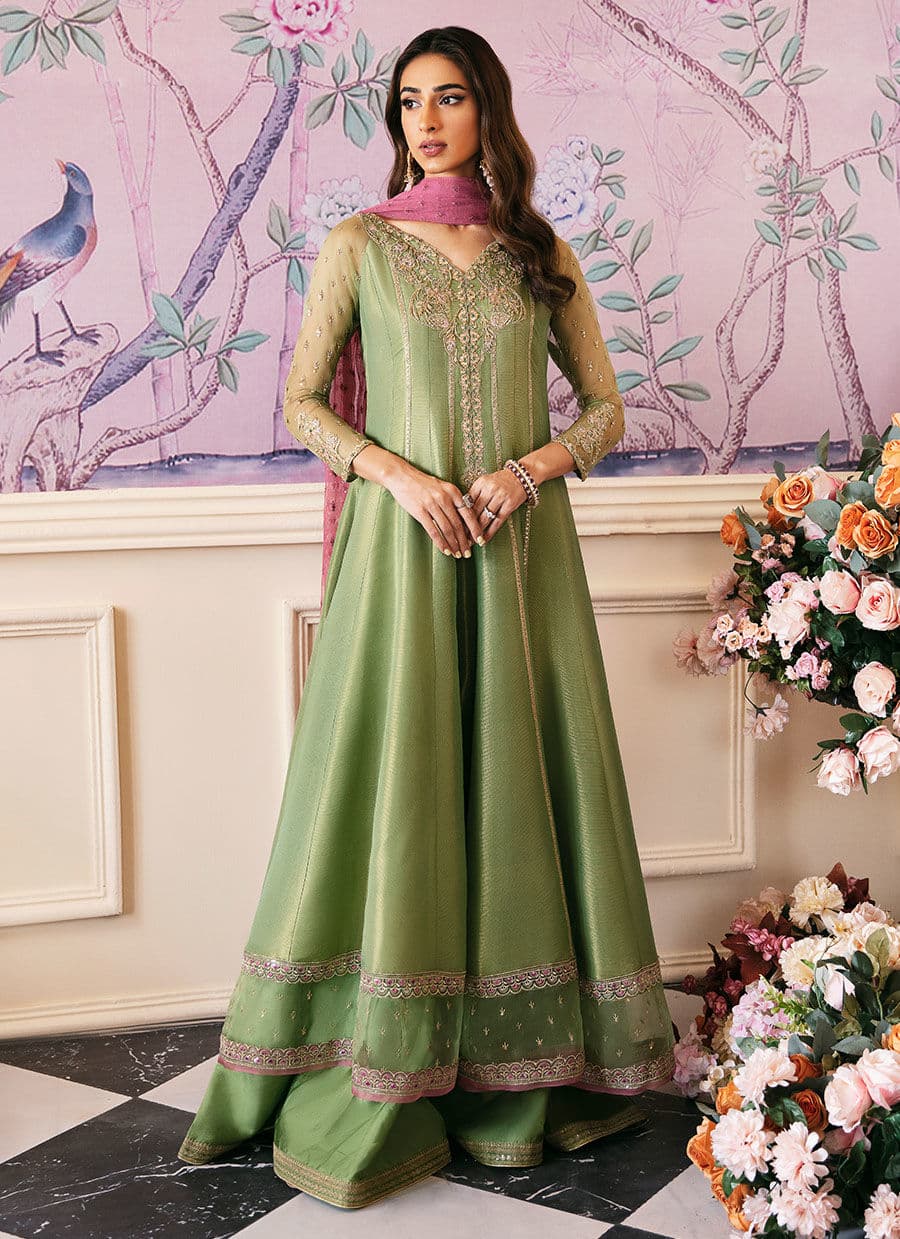 Farah Talib Aziz | Mayna Festive Luxe | ANISA APPLE GREEN - Aqsa Fabrics