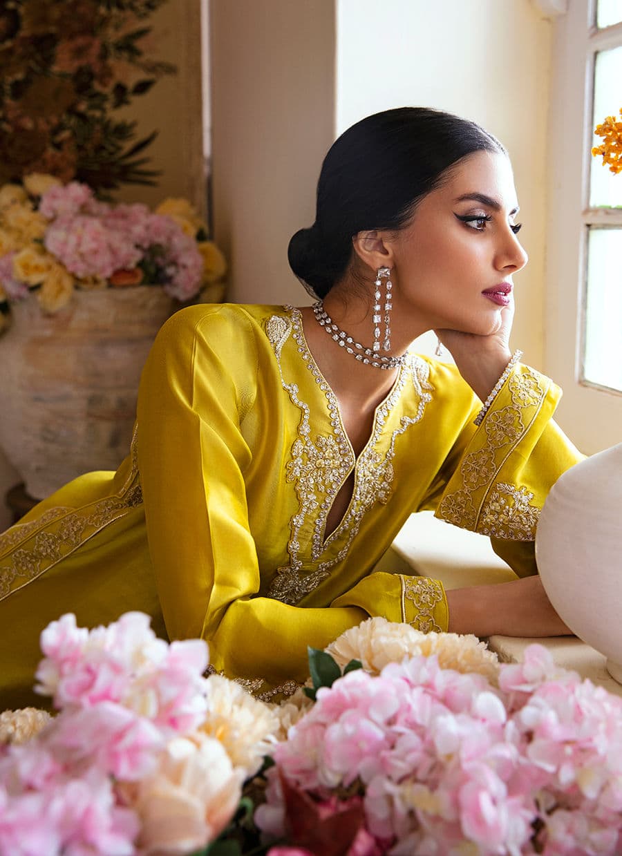 Farah Talib Aziz | Mayna Festive Luxe | Veesta Lime - Aqsa Fabrics