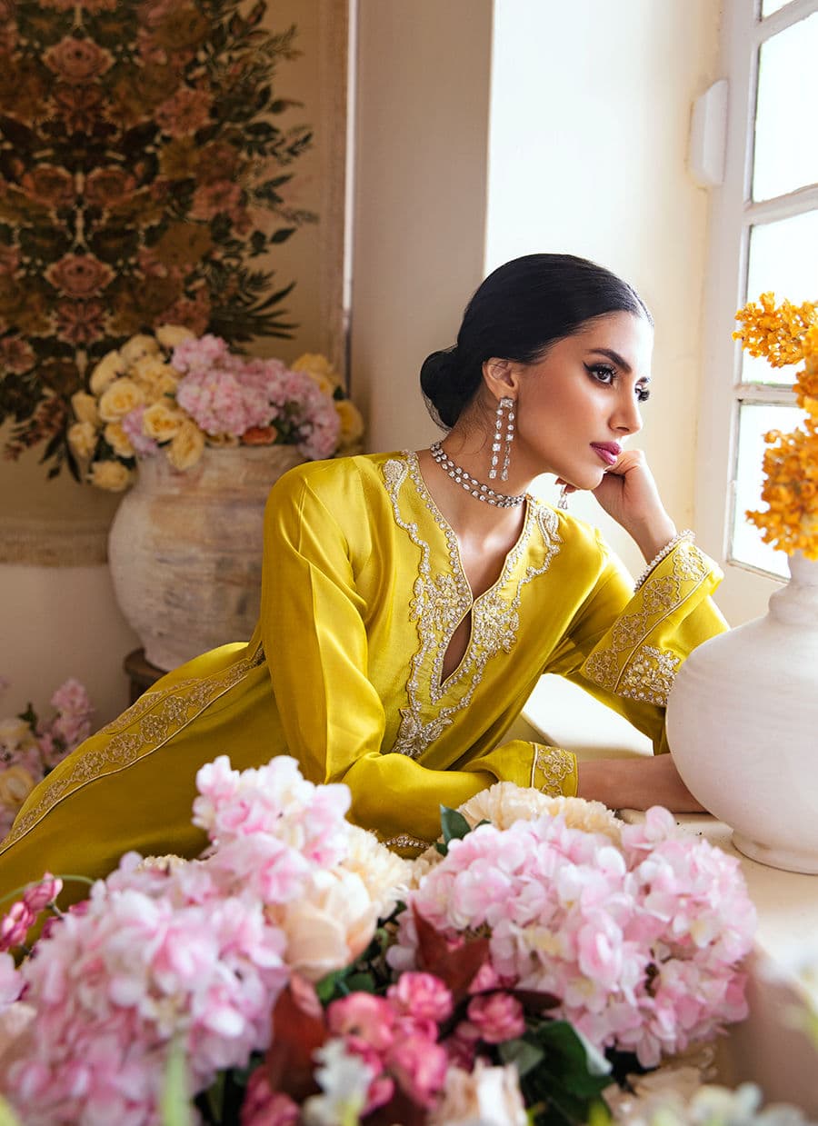 Farah Talib Aziz | Mayna Festive Luxe | Veesta Lime - Aqsa Fabrics