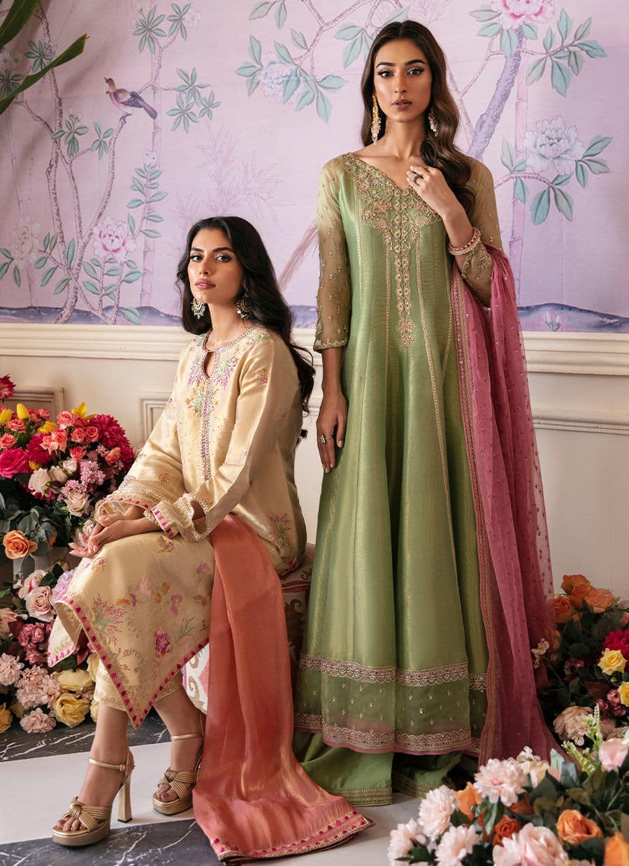 Farah Talib Aziz | Mayna Festive Luxe | ANISA APPLE GREEN - Aqsa Fabrics