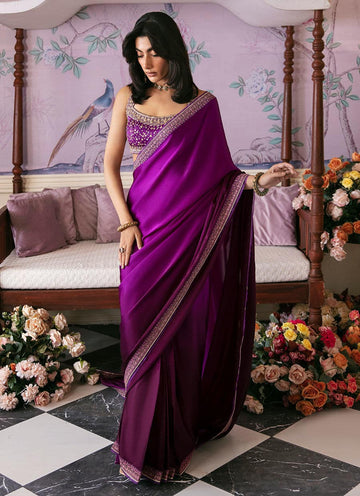 Farah Talib Aziz | Mayna Festive Luxe | AIGUL AUBERGINE SAREE - Aqsa Fabrics