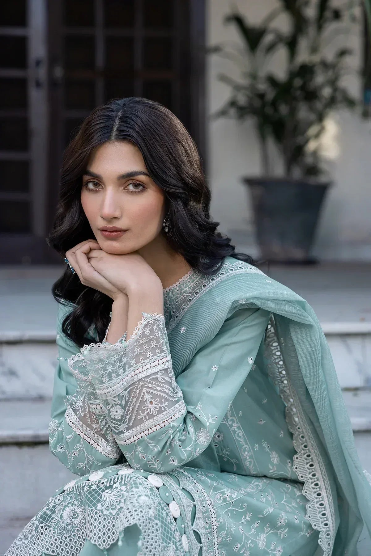 Farasha | Bahaar Embroidered Lawn | Aqua Pearl - Aqsa Fabrics
