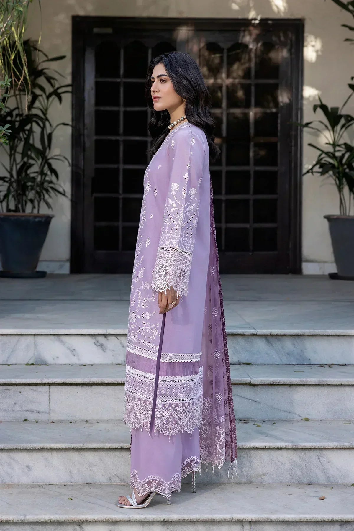 Farasha | Bahaar Embroidered Lawn | Lilac Florine - Aqsa Fabrics