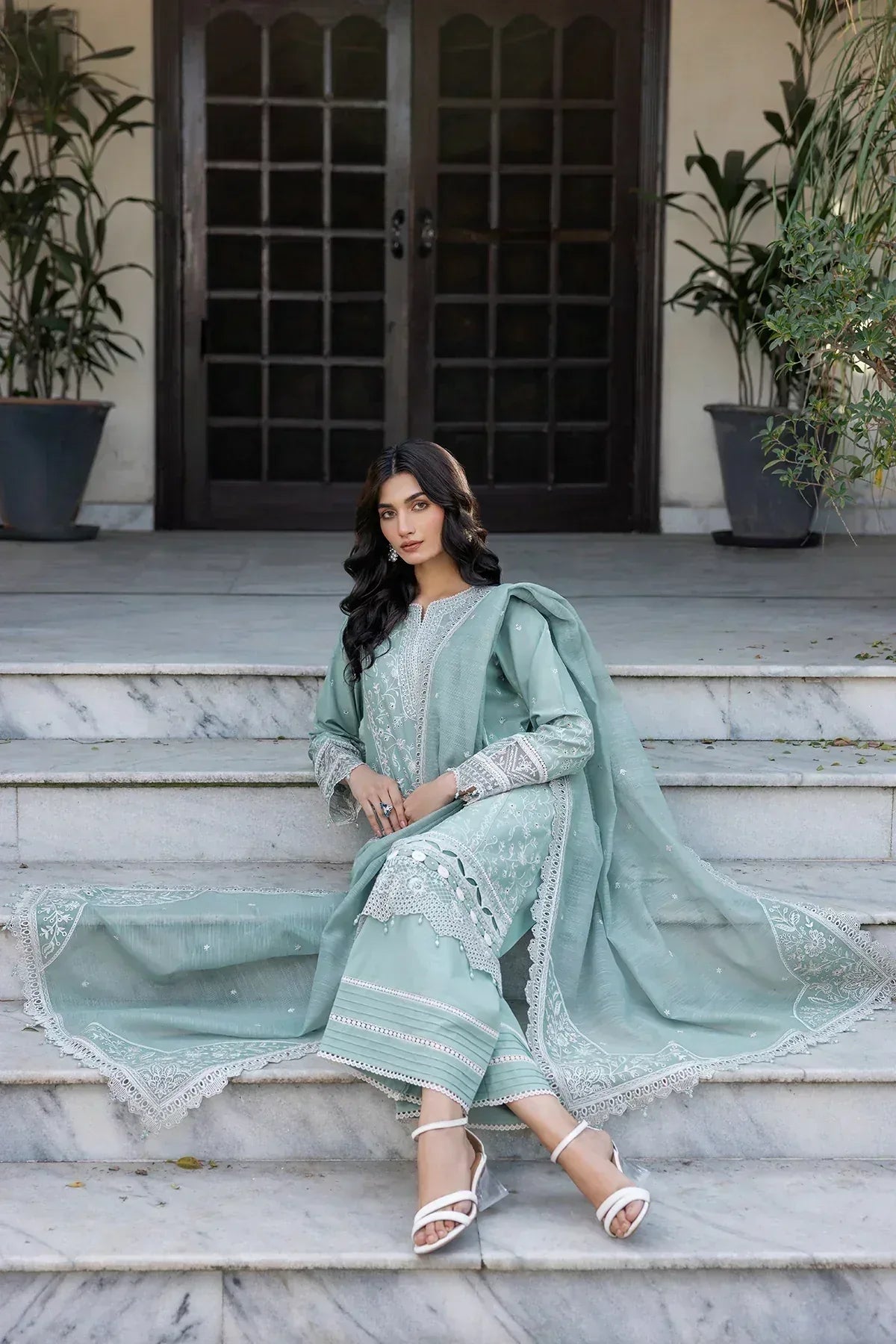 Farasha | Bahaar Embroidered Lawn | Aqua Pearl - Aqsa Fabrics
