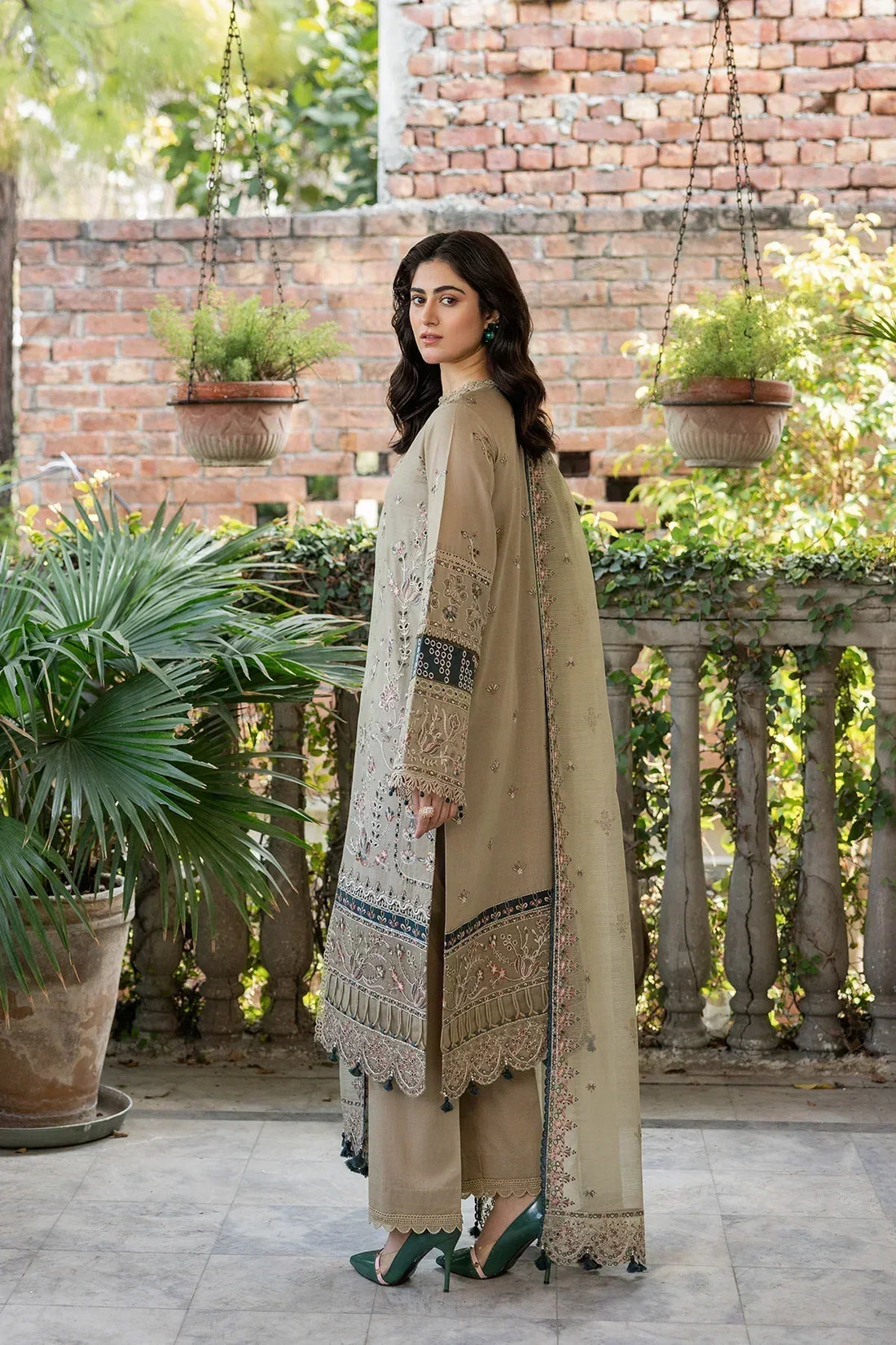 Farasha | Bahaar Embroidered Lawn | Whimsical Sage - Aqsa Fabrics