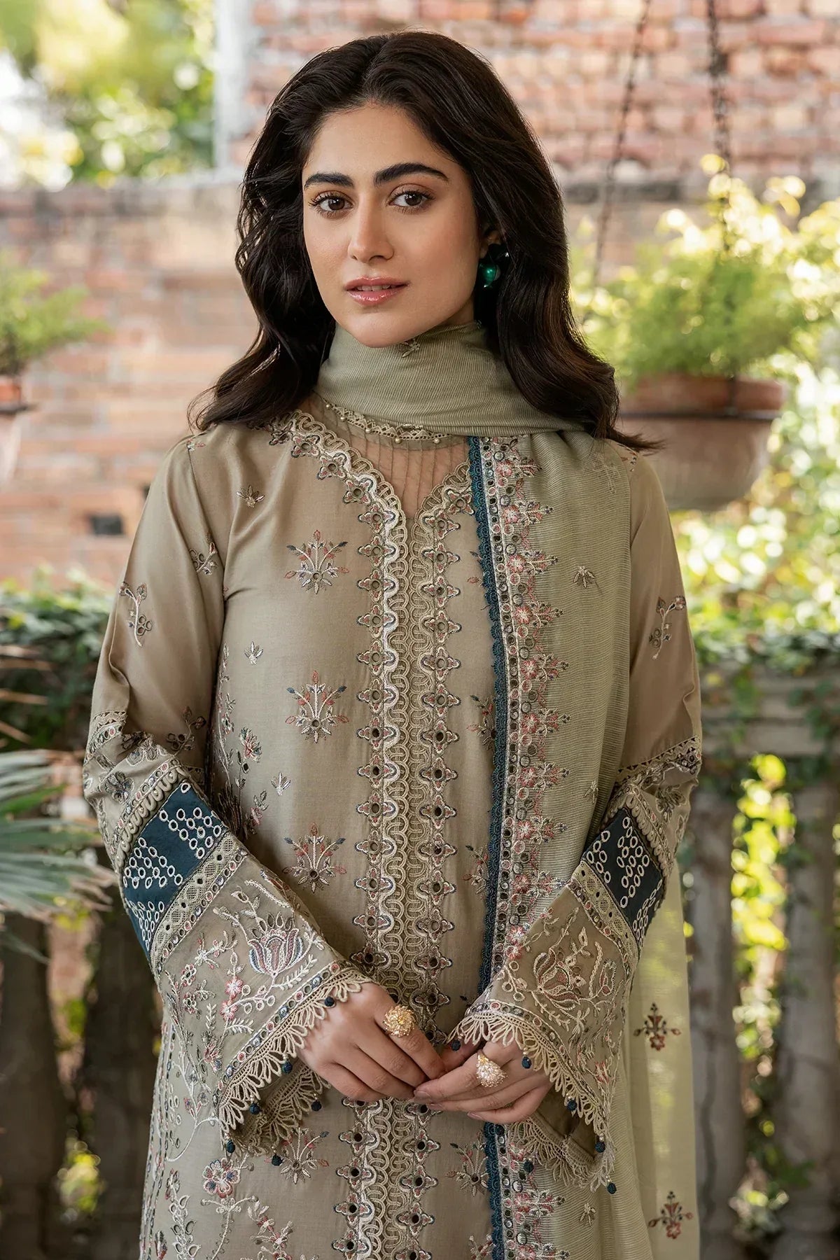 Farasha | Bahaar Embroidered Lawn | Whimsical Sage - Aqsa Fabrics