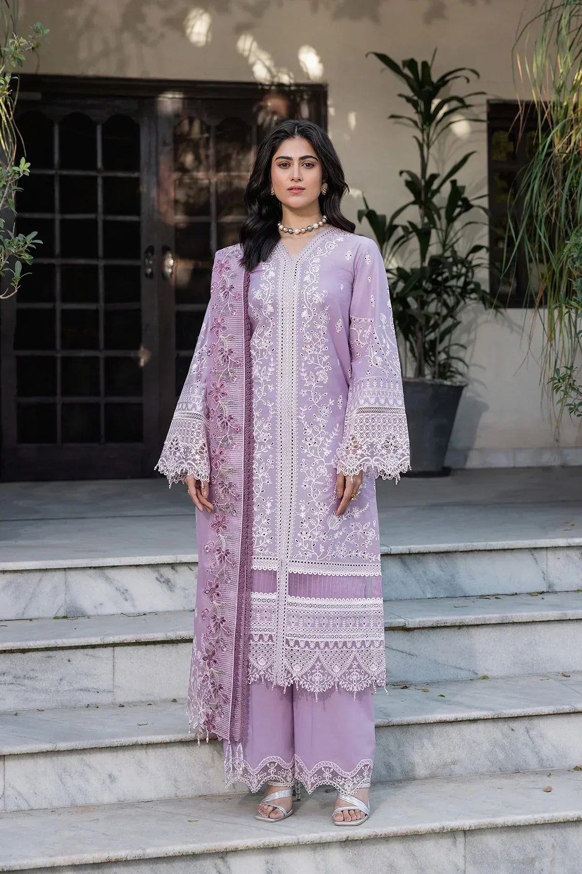 Farasha | Bahaar Embroidered Lawn | Lilac Florine - Aqsa Fabrics