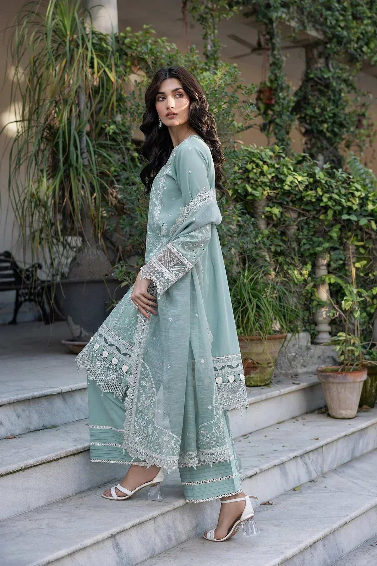 Farasha | Bahaar Embroidered Lawn | Aqua Pearl - Aqsa Fabrics