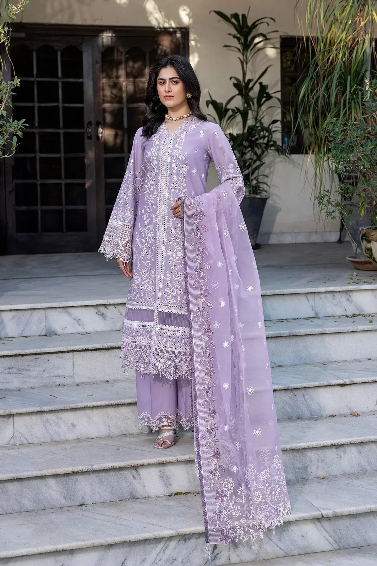 Farasha | Bahaar Embroidered Lawn | Lilac Florine - Aqsa Fabrics